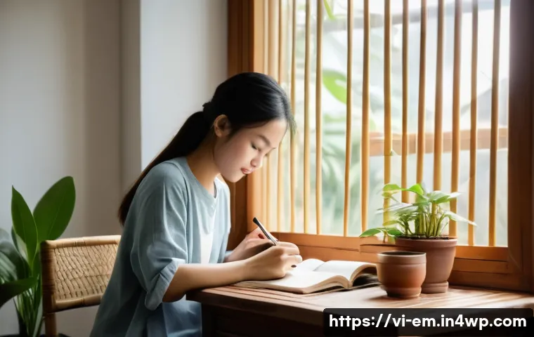 자기 돌봄을 위한 목표 설정 워크숍 - A cozy and bright Vietnamese home interior scene in the early morning, showing a young Vietnamese wo...